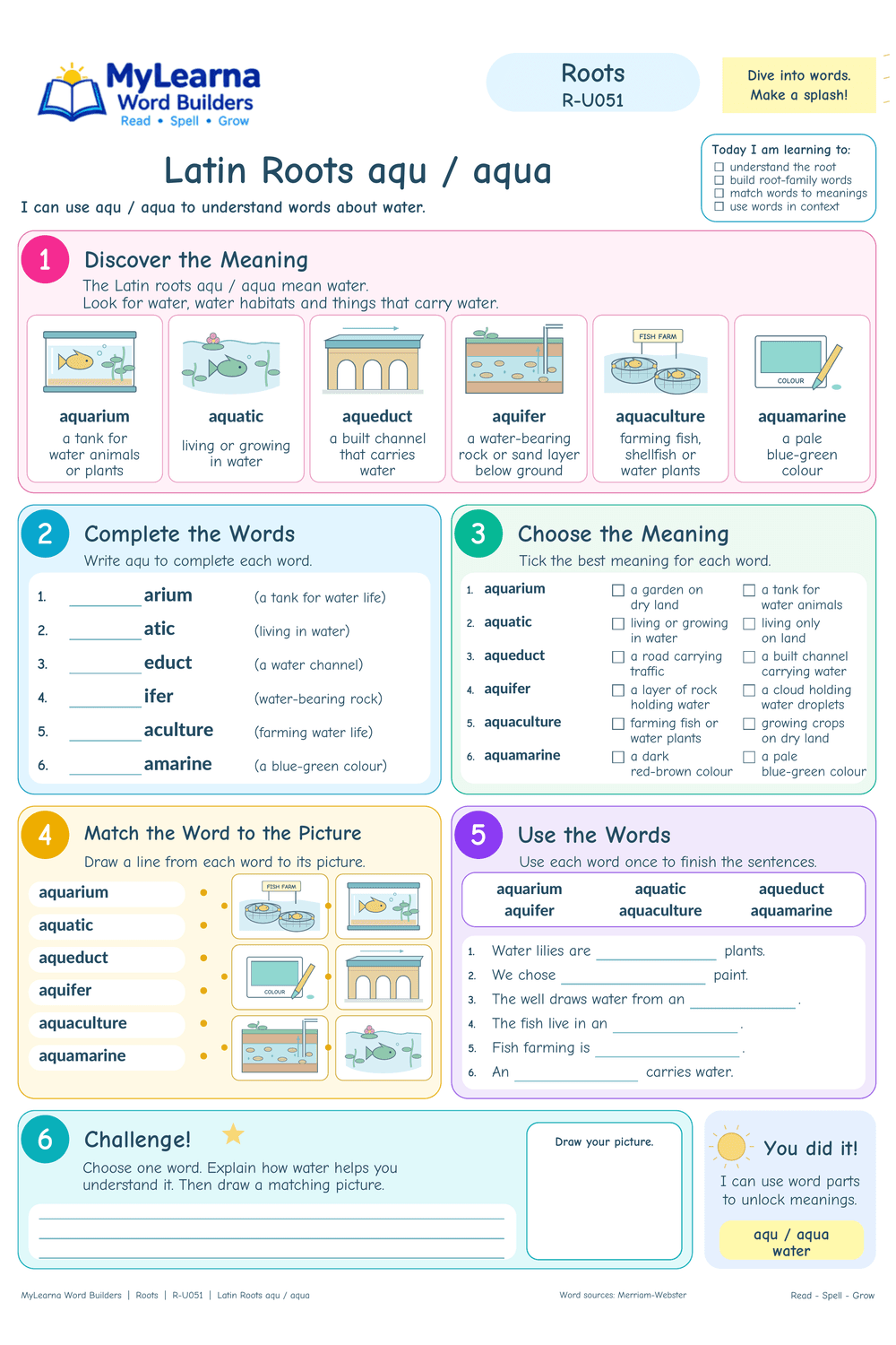 Latin Roots aqu / aqua worksheet preview