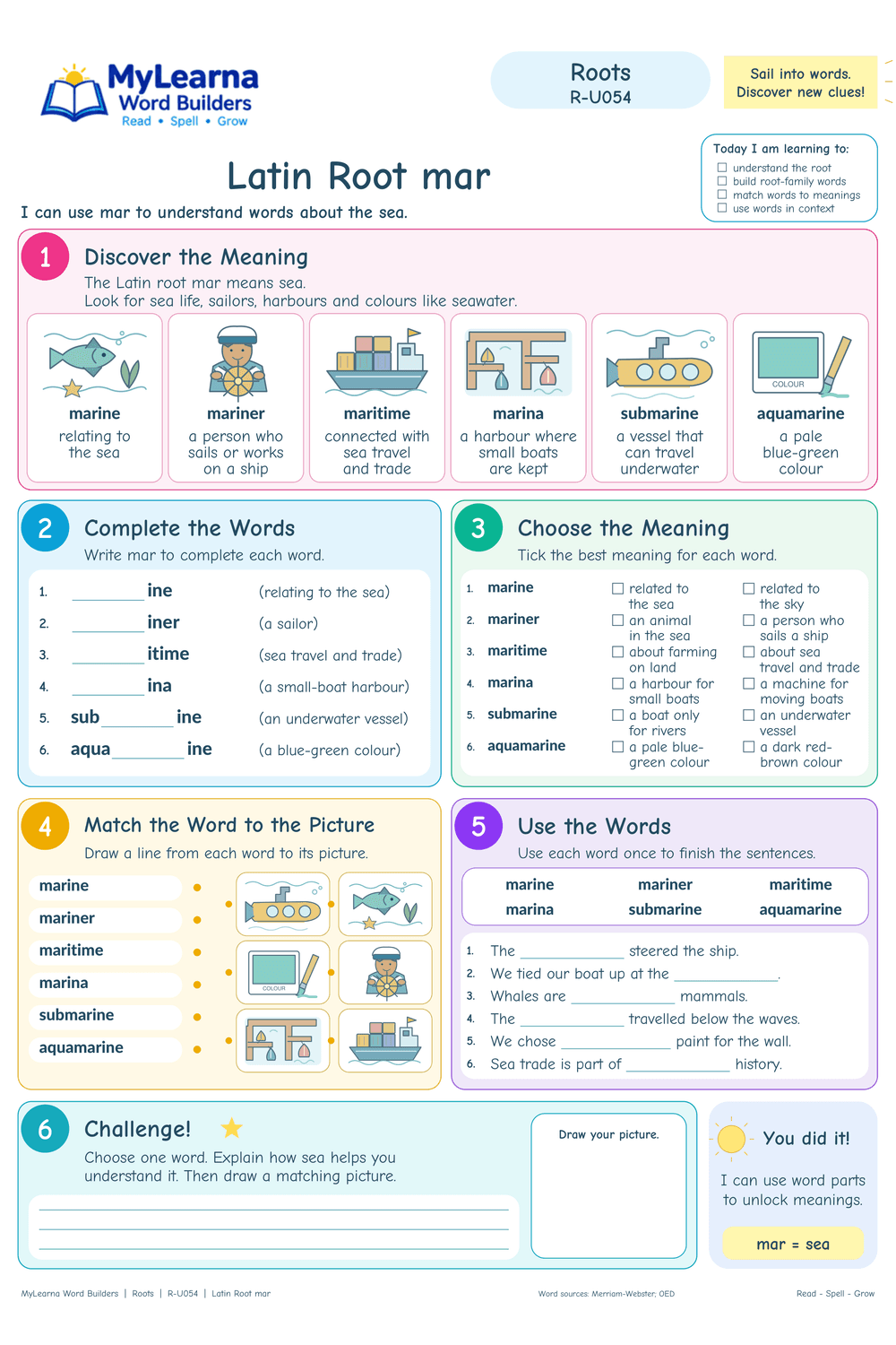 Latin Root mar worksheet preview