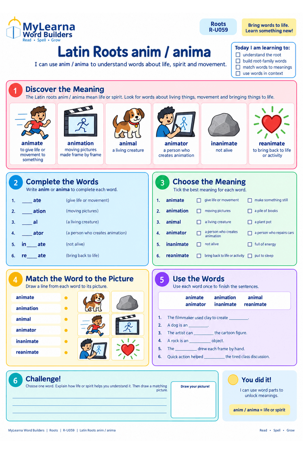 Latin Roots anim / anima worksheet preview
